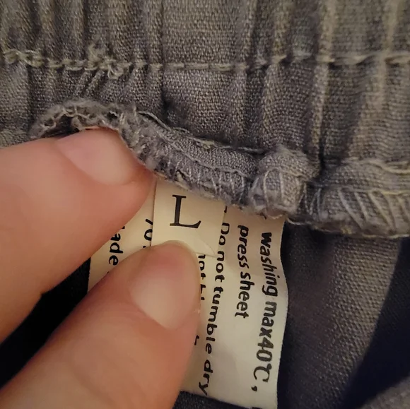 Women's Cotton Linen Pants Loose Elastic Waist Beach Trousers Size Large Gray - Picture 4 of 4